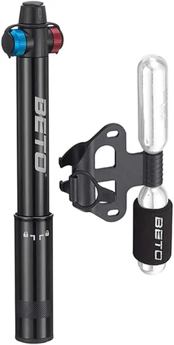 Mini Bike Pump with CO2 Inflator - Dual Mode Hand Pump/ CO2 Valve - Portable Bike Tire Pump Patented Auto-Switching Twin Head Fit Presta/Schrader