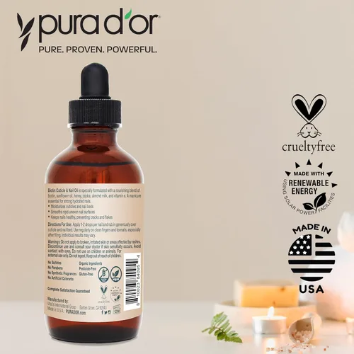 Vista 6 de PURA D'OR Aceite de uñas y cutículas de 4 onzas – Tratamiento nutritivo con cuentagotas – Mezcla natural enriquecida con biotina, vitamina E, leche