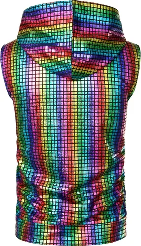 Vista 2 de ZEROYAA Camiseta hipster metálica con capucha y bolsillo tipo canguro para hombre