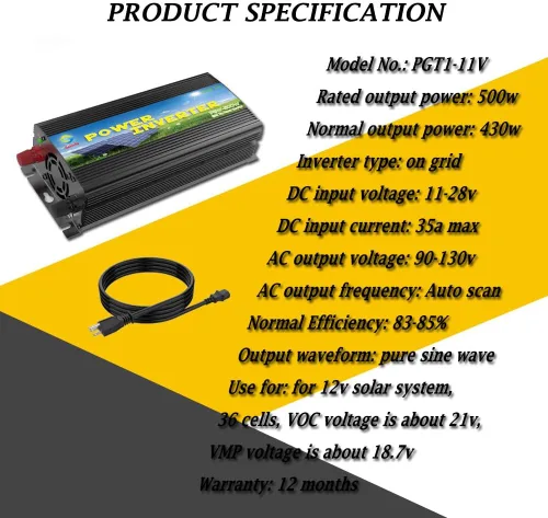 Vista 7 de Inversor solar de lazo de rejilla 500w DC11-28v a AC90-130v para sistema solar 12v