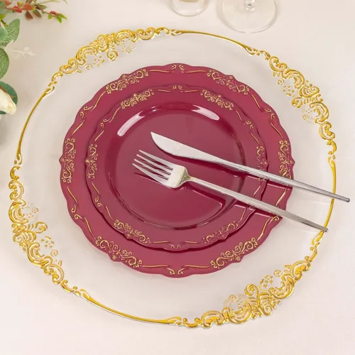 Vista 4 de Efavormart - Paquete de 10 platos de postre de plástico duro transparente con bordes festoneados en relieve, platos de ensalada desechables