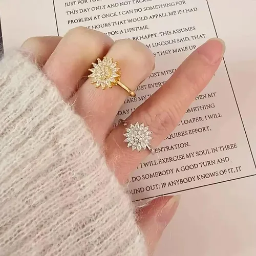 Vista 8 de Fidget Ring Anxiety Spinner Ring Open Adjustable Sunflower Star Moon Windmill Butterfly Rings Daisy Stress Relieving Fidget Women Cubic Zirconia