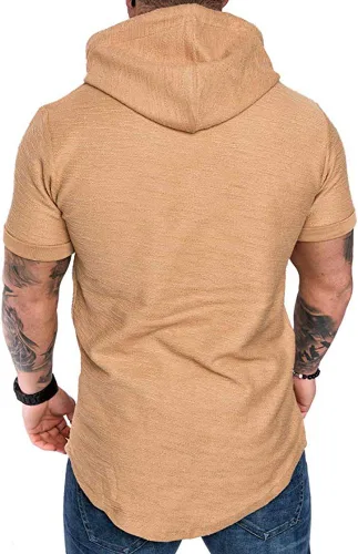Vista 3 de Moderna sudadera deportiva de vellón con capucha, para hombres, jersey de lana unicolor sin botones.