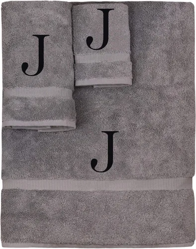 Vista 148 de Juego de toallas con monograma, regalo personalizado, juego de 3 - Letra de bloque dorada bordada en toalla - Extra absorbente 100% algodón turco