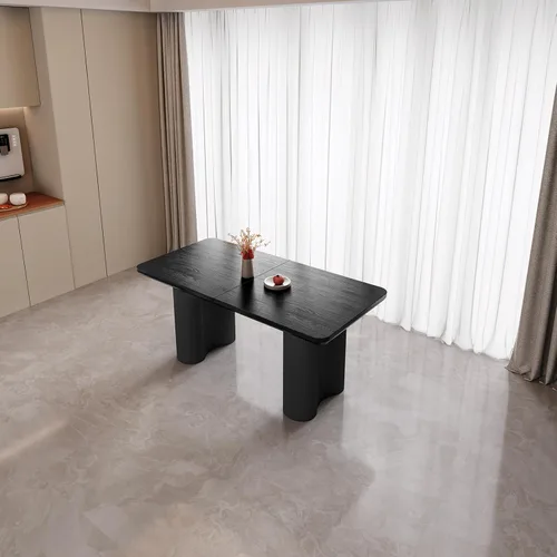 Vista 8 de Mesa de comedor rectangular de 62.99 pulgadas, mesa de cocina moderna con patas onduladas, mesa de comedor para el hogar para cocina, bar