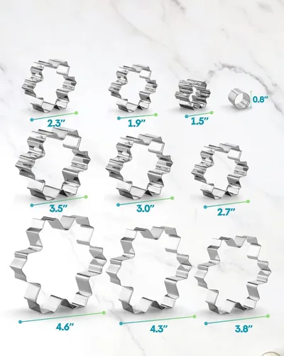 Vista 5 de Juego de Cortadores de Galletas de Copo de Nieve, 9 PCS Moldes de Galletas en Forma de Copo de Nieve, Galletas de Árbol de Navidad 3D con Exhibidor
