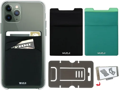 Vista 10 de Cartera para tarjetas de teléfono con bloqueo RFID, doble bolsillo seguro, ultradelgado, autoadhesivo, funda para tarjetas de crédito, funda