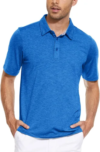 Vista 2 de TACVASEN Camisetas polo de golf para hombre, de secado rápido, manga corta, casual, atléticas, con cuello 3 botones