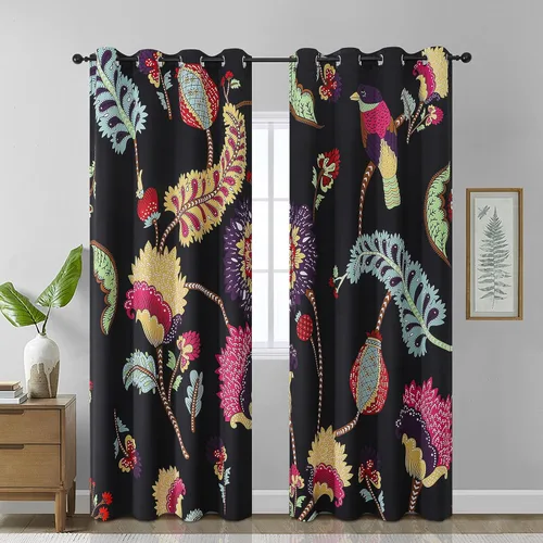 Vista 23 de Estelar Textiler Cortinas clásicas con estampado floral azul para sala de estar, cortinas de 84 pulgadas de largo, oscurecimiento de la habitación