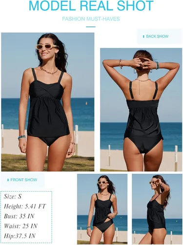 Vista 7 de Aleumdr - Traje de baño para mujer con camiseta sin mangas fruncida y bragas triangulares