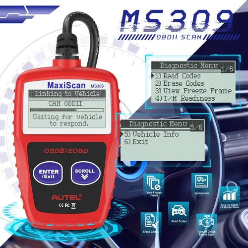 Vista 3 de Autel OBD2 Escáner MS309 Universal para Coche, Lector de Códigos de Fallas del Motor, Comprueba la Luz de Verificación del Motor y el Estado