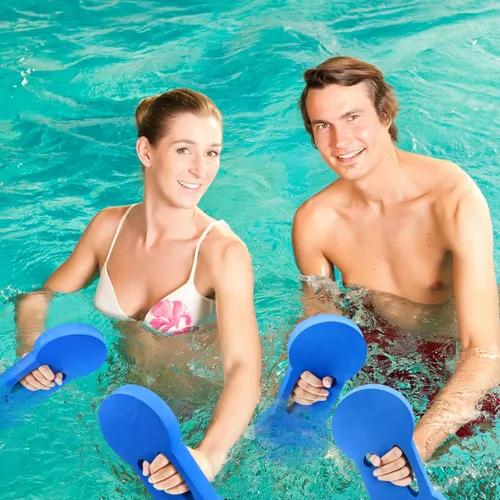 Vista 5 de Lewtemi Paquete de 2 discos de ejercicio acuático de mano para peso de agua, equipo de ejercicio de piscina para adultos, aeróbicos acuáticos