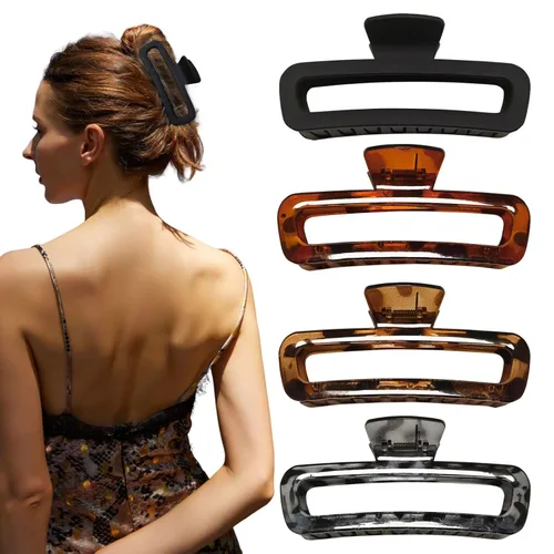 Vista 19 de Pinzas rectangulares para el cabello grandes, 4 pulgadas, cuadradas, transparentes, antideslizantes, clip de mandíbula grande, multicolor