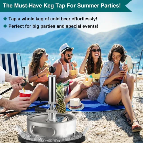 Vista 3 de FERRODAY Bomba de barril de cerveza de 4 pulgadas, resistente y completa, bomba de barril de cerveza estadounidense para barril Sankey, bomba