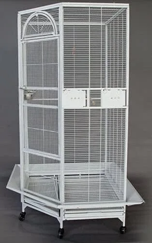 Vista 2 de Jaula de loro para pájaros de esquina extra grande de 64 pulgadas para cacatúas, periquitos, periquitos, loro, con faldas de semillas de metal