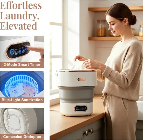 Vista 4 de Portable Washing Machine 16L, Foldable Compact Mini Washer & Spin Dryer with 3 Modes, 47dB Quiet Operation & Hidden Drain Hose for RV Camping, Dorm