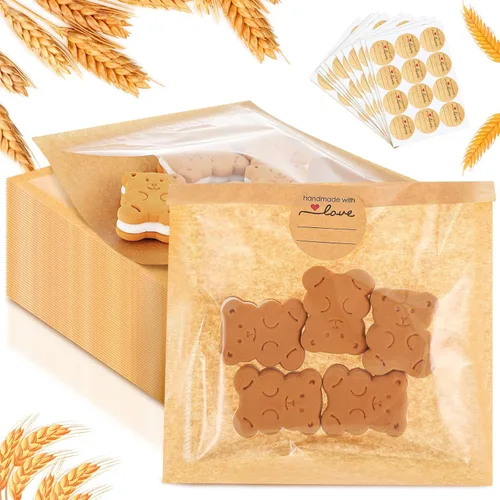 Vista 19 de Outus 100 bolsas de empaque para galletas con sello, bolsas de panadería de 3 x 3 pulgadas con ventana, papel resistente a la grasa termosellable