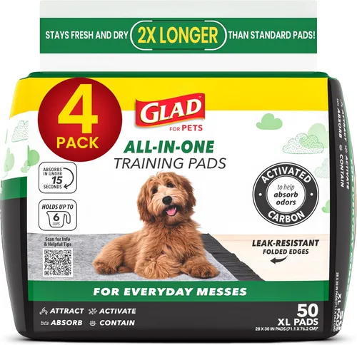 Vista 6 de Glad Almohadillas de entrenamiento de carbón extra grande para perros y cachorros, control de olor de carbón activado, 6 capas absorbentes a prueba