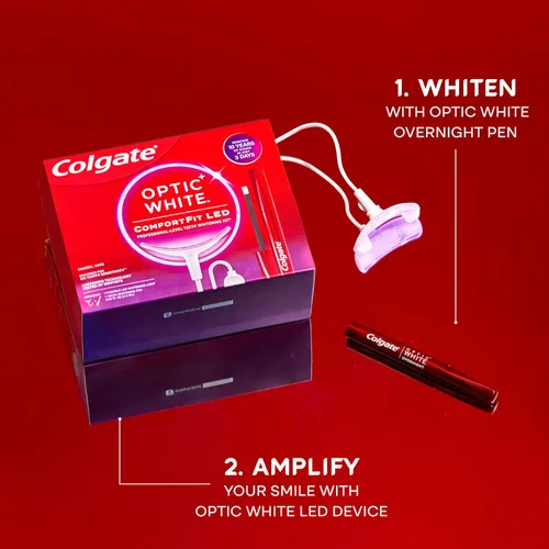 Vista 4 de Colgate Optic White ComfortFit Kit de Blanqueamiento Dental LED, Kit de Gel Blanqueador Dental con Peróxido de Hidrógeno, Ayuda a Eliminar Manchas