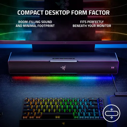 Vista 4 de Razer Leviathan V2: Barra de sonido multicontrolador para juegos de PC con subwoofer - THX Spatial Audio - Diseño compacto - Chroma RGB - Bluetooth