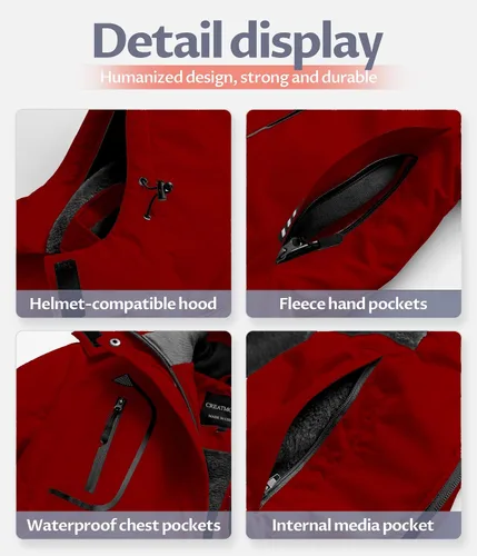 Vista 7 de CREATMO US Chaqueta de esquí impermeable de montaña para mujer, resistente al viento, chaqueta de snowboard cálida para invierno