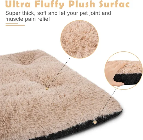 Vista 2 de JOEJOY Almohadilla para cama para perro, cama de lujo lavable para perros Fulffy suave almohadilla antideslizante para mascotas para perros Beige