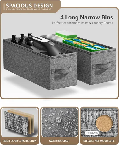 Vista 6 de Sorbus Cómoda estrecha con 4 cajones - cómoda de almacenamiento vertical delgada con marco de acero, parte superior de madera y contenedores de tela