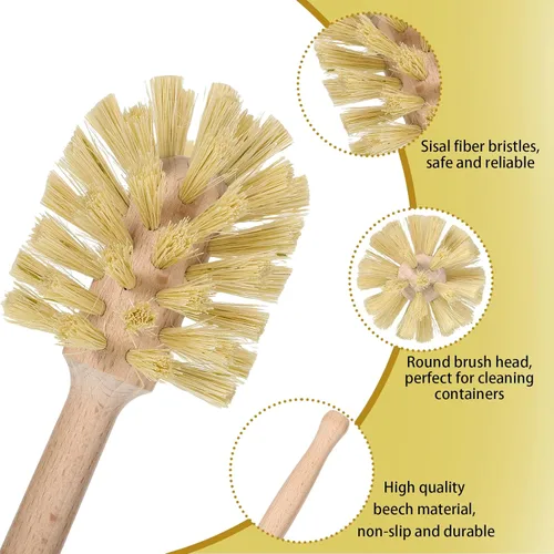 Vista 3 de Gejoy 6 cepillos de madera natural con cerdas largas de mango de madera de haya para limpiar botellas, tazas, tarros, vasos, platos, jarrones