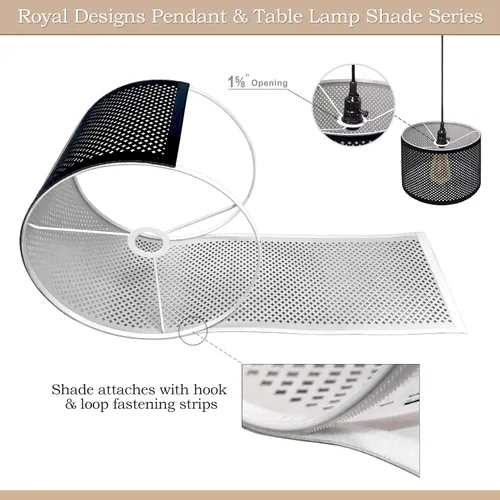 Vista 4 de Royal Designs, Inc. Do It Yourself Drum Hardback Lamp Shade with Stencil Design, UNO Drop Fitter, HB-644U-8BLK-2, Black, 8 x 8 x 8, Pack of 2