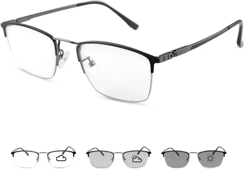 Vista 6 de MIRYEA Gafas de lectura multifoco progresivas de transición fotocromática Bisagras de resorte Gafas de sol UV400 Gafas de sol antirreflejo