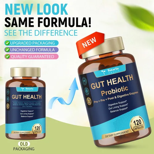 Vista 8 de Suplemento de salud intestinal 4 en 1 con probióticos, prebióticos, postbióticos y enzimas digestivas para mujeres y hombres, 60 mil millones