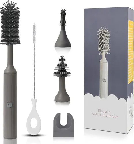 Vista 8 de Cepillo de limpieza eléctrico con juego de limpiador de botellas eléctrico y cepillo para pajilla, adecuado para cepillo de cocina y cepillo de Azul