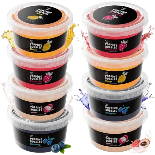 Vista 16 de Kit de Perlas Boba Reventadoras con Sabores de Mango, Lichi, Arándano y Fresa (4 x 17 oz) Kit de Perlas de Sagú para Té Boba Perlas Boba