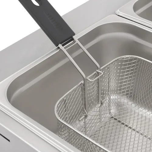 Vista 6 de Freidora comercial de gas, máquina de freír de cocina, freidora de aceite de encimera de acero inoxidable de 12 litros de acero inoxidable con 2