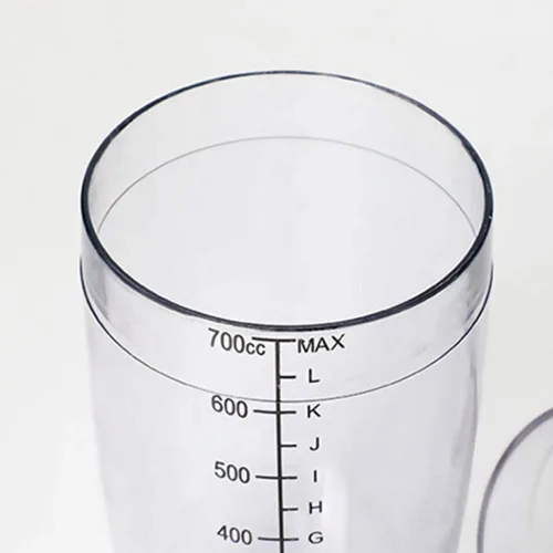 Vista 9 de Coctelera de plástico, mezclador de bebidas, agitador manual con taza y escalas, transparente (10 oz / 300cc)