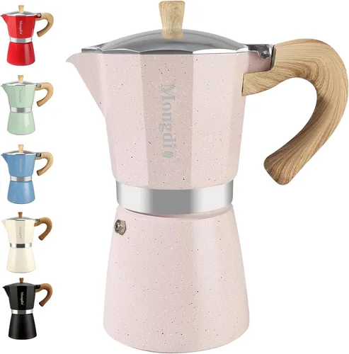 Vista 24 de Mongdio Cafetera de café expreso Moka Pot, cafetera cubana, cafetera de estufa Moka Italian Espresso Greca, cafetera percoladora, 3 tazas de Negro