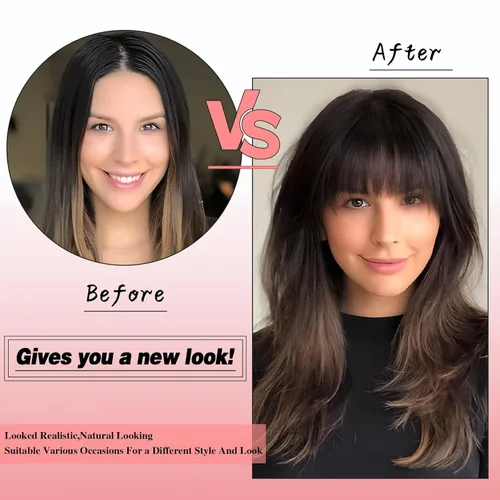 Vista 5 de Flequillo con clip, extensiones de cabello humano 100 % real, flequillo francés falso, fleco francés con sienes, cortina plana frontal ordenada