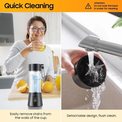 Vista 5 de Licuadora portátil, licuadora personal inalámbrica con USB recargable y 6 cuchillas, mini exprimidor compacto potente mezcla para batidos, frutas