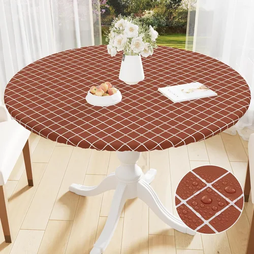 Vista 10 de Mantel rectangular, manteles de plástico elásticos ajustables con parte trasera de franela para mesas de 4 pies, manteles de vinilo impermeables