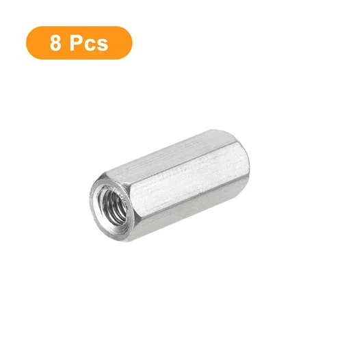 Vista 3 de uxcell Tuercas de acoplamiento M5 x 0.8 de paso de 0.787 in de longitud, 8 tuercas de acoplamiento de varilla hexagonal métrica de acero inoxidable