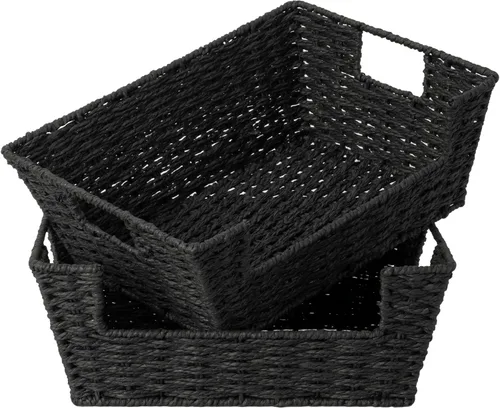 StorageWorks Wicker Storage Basket, Pantry Organizers and Storage, Stackable Storage Baskets for Shelves, Paper Rope Baskets for Organizing, Black