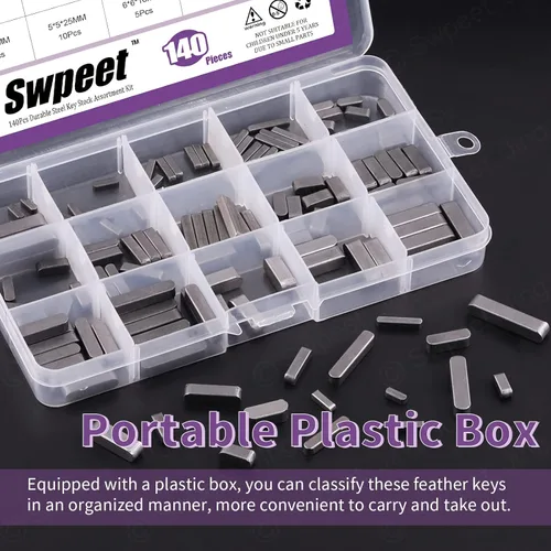 Vista 6 de Swpeet 140Pcs 16 Tamaños Juego de Llaves de Pluma de Extremo Redondo de Acero al Carbono 3 mm, 4 mm, 5 mm, 6 mm Juego de Llaves de Eje de Impulsión