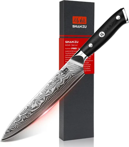 Vista 8 de SHAN ZU Chef Knife, 8 Inch Damascus Steel Knife Cuchillo de chef martillado