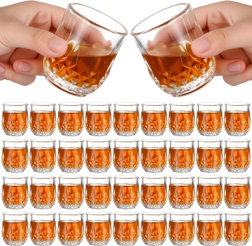 Vista 9 de Meanplan Juego de mini vasos de chupito de 1.7 onzas, vasos de degustación, base pesada, taza de chupito transparente, lindas tazas de vino Cordial