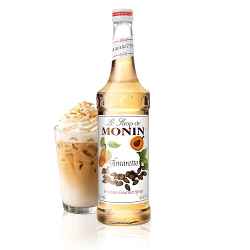 Monin - Jarabe de Amaretto, Sabor a Galleta de Almendra y Caramelo, Sabores Naturales, Ideal para Cafés, Lattes, Cócteles y Mócteles, Sin GMO, Sin