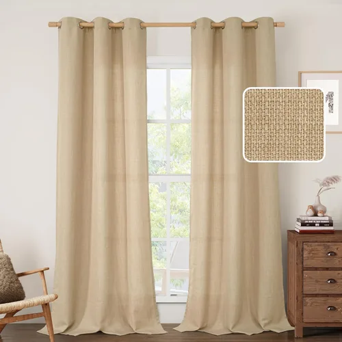 Vista 10 de LAMIT Cortinas de Lino Blancas Semitransparentes para Dormitorio, Paneles Filtrantes de Luz, Cortinas de Lino con Ojales de Protección de Privacidad