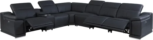 Vista 629 de BlackJack Furniture Venice - Sofá modular de cuero italiano de grano superior de 5 piezas con 3 reclinables eléctricos, reposacabezas ajustable