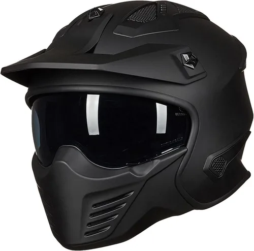 ILM Medio casco de motocicleta de cara abierta 3/4 para motocross, ciclomotor, ATV, UTV, Motocross, Cruiser, Scooter DOT modelo 726X (negro mate, S)