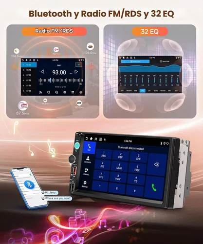 Vista 4 de Rimoody 4GB+64GB Android doble DIN estéreo del coche con Carplay inalámbrico y Android Auto