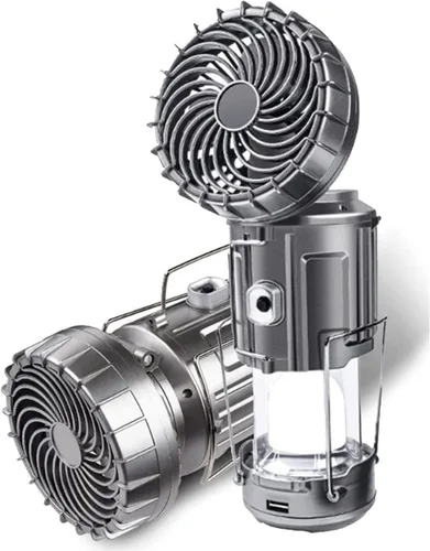 SupBri Linterna solar para campamento con ventilador, ventiladores de campamento recargables que cargan para teléfono, luz a pilas para huracanes,